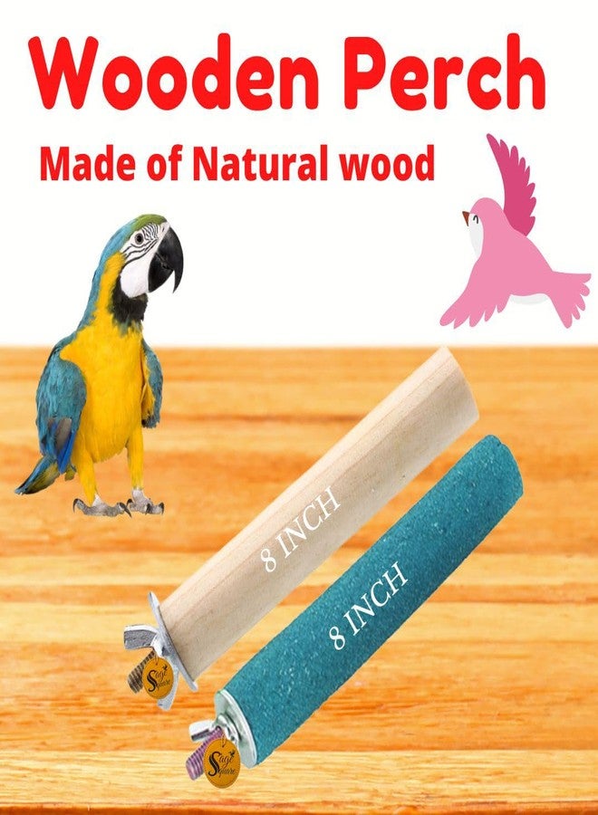 سايج سكوير مجموعة مجاثم رملية عادية ومربعة من خشب طبيعي خشن مقاس 8 بوصات مع مسمار طحن | حامل لعب، تدريب، ملحقات قفص | مناسبة للعصافير، الببغاوات، البادجي، الكوكاتيل (عبوة من قطعتين) - Image 2